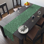 Emerald Marble Table Runner — Green Swirl Cotton-Poly Dining Decor