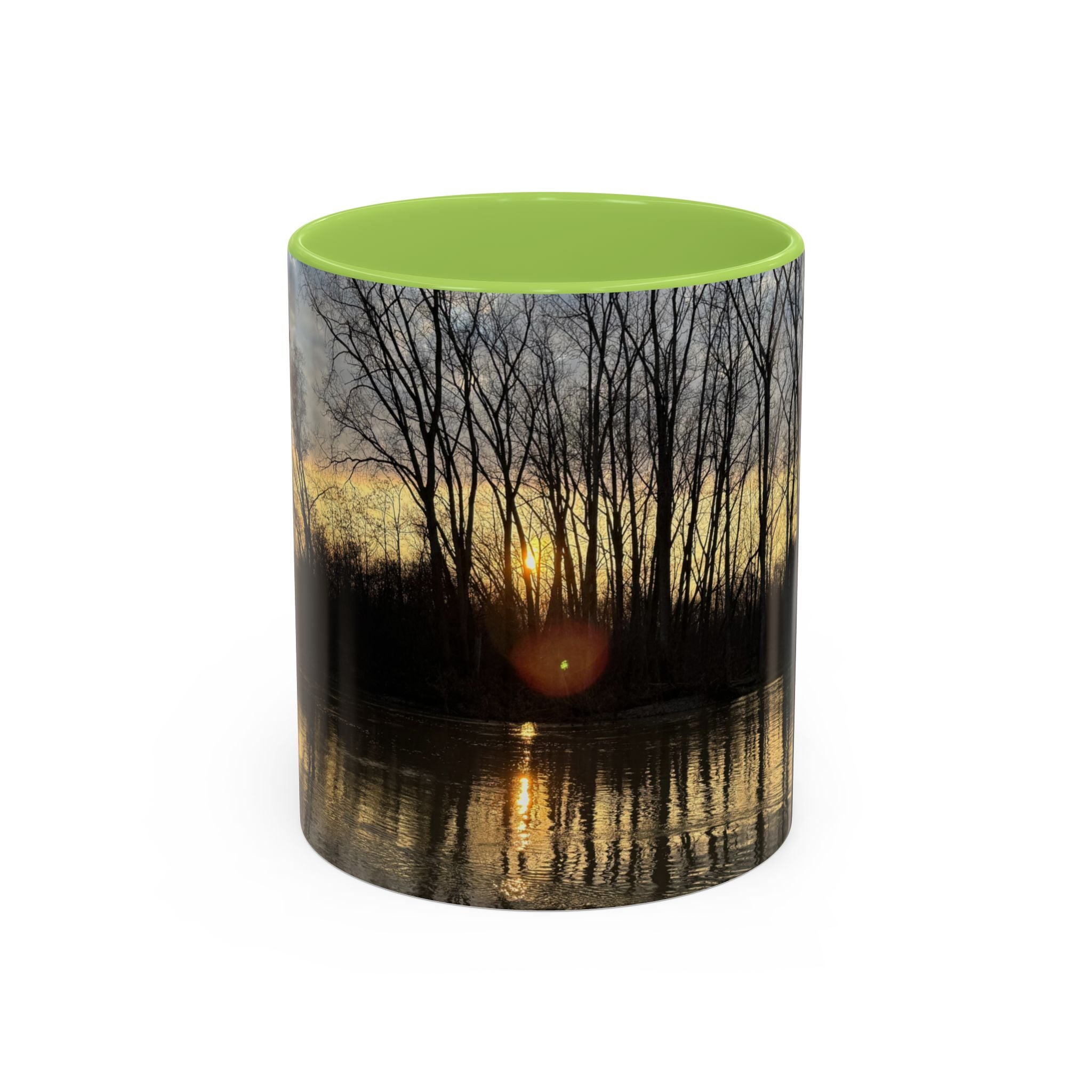 Sunset Reflection Coffee Mug — Forest Silhouette Accent Mug