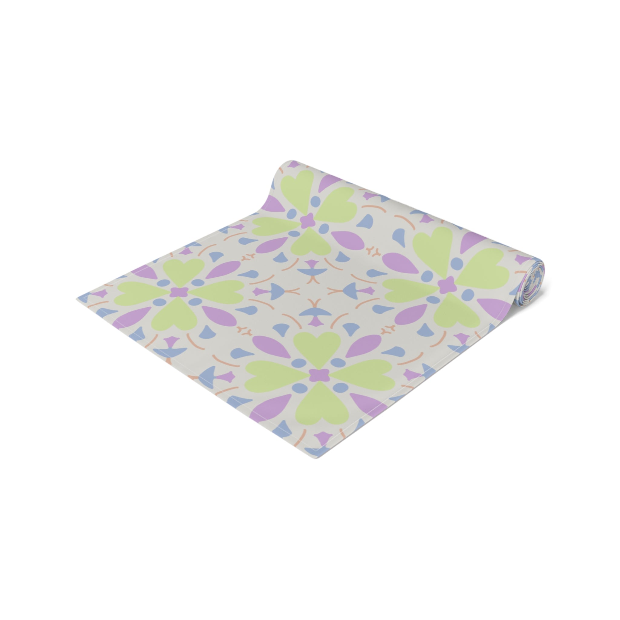 Pastel Floral Tile Table Runner — Spring Garden Dining Decor