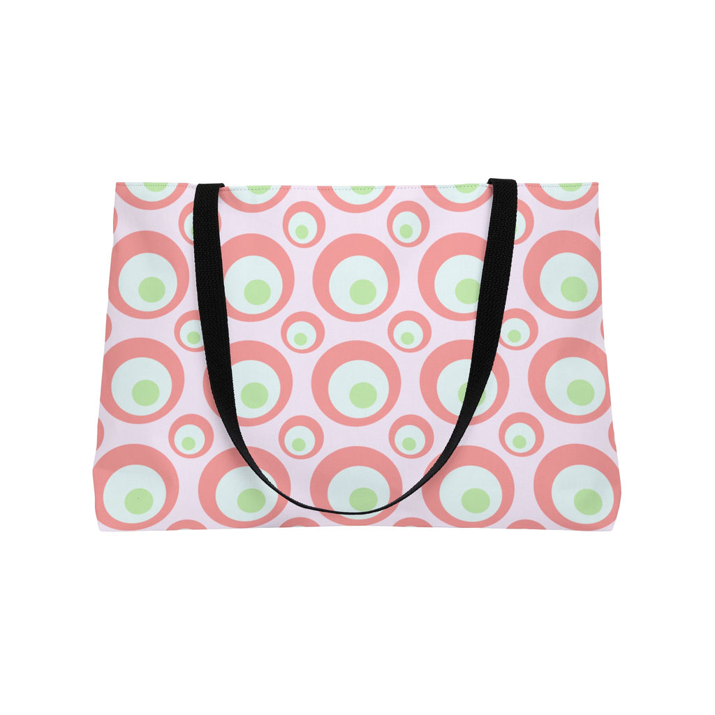Pink Retro Circle Weekender Tote Bag — Vintage-Inspired Summer Beach Bag