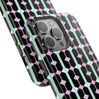 Geom Stripe Magnetic Phone Case — Black with Mint & Lavender Pattern