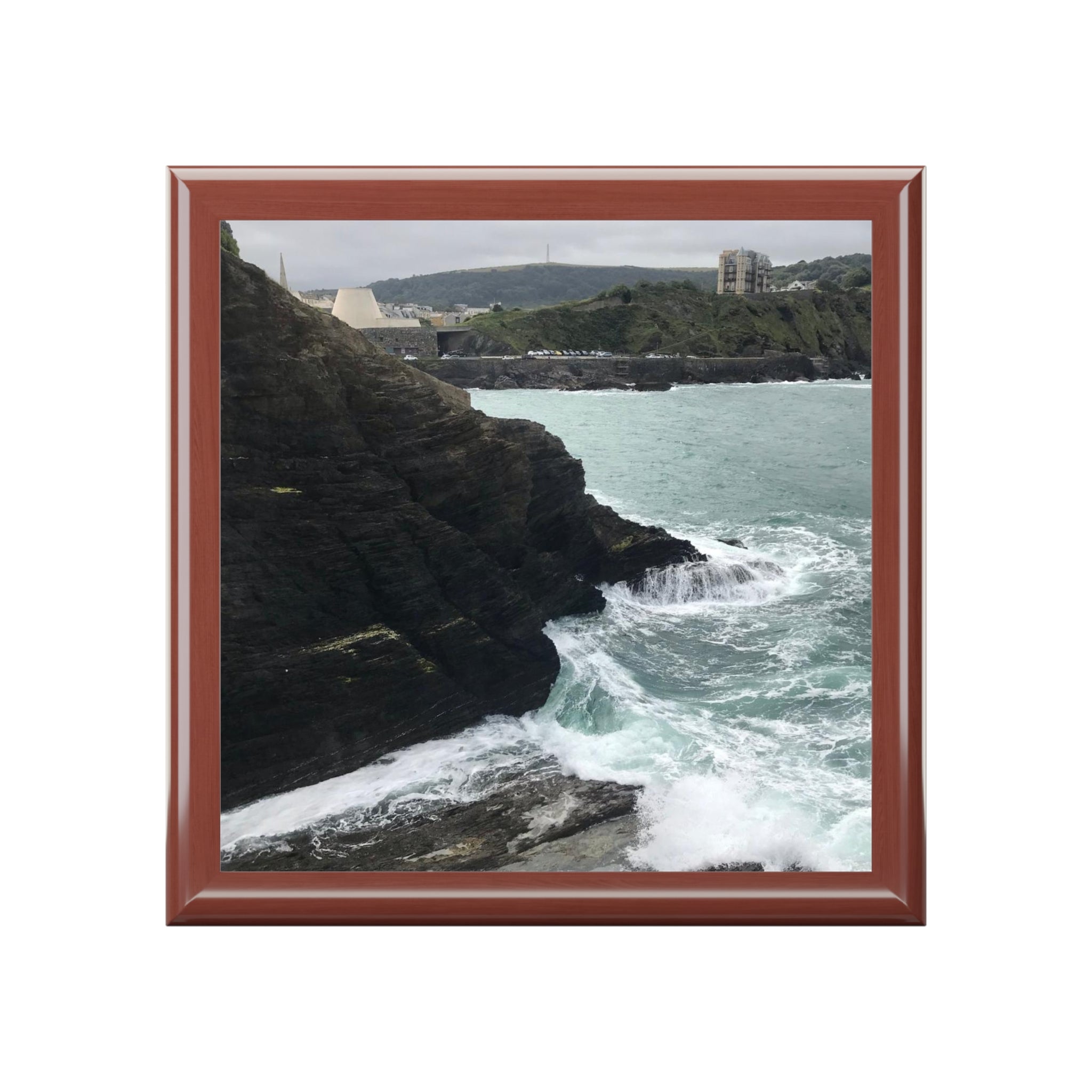 Coastal Cliffs in the UK Jewelry Box — Photo Keepsake Box with Ocean Wave Design