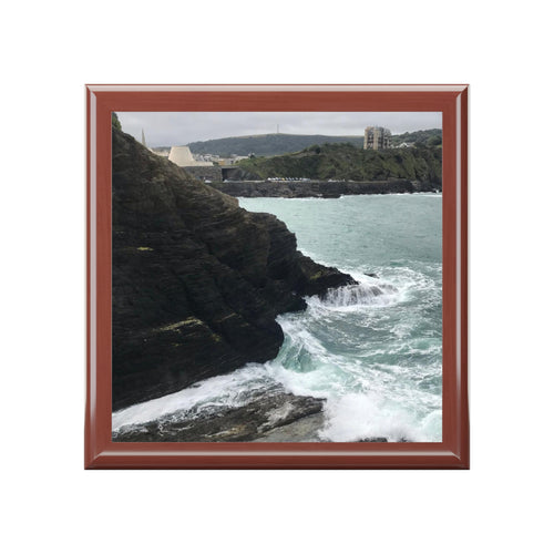 Coastal Cliffs in the UK Jewelry Box — Photo Keepsake Box with Ocean Wave Design