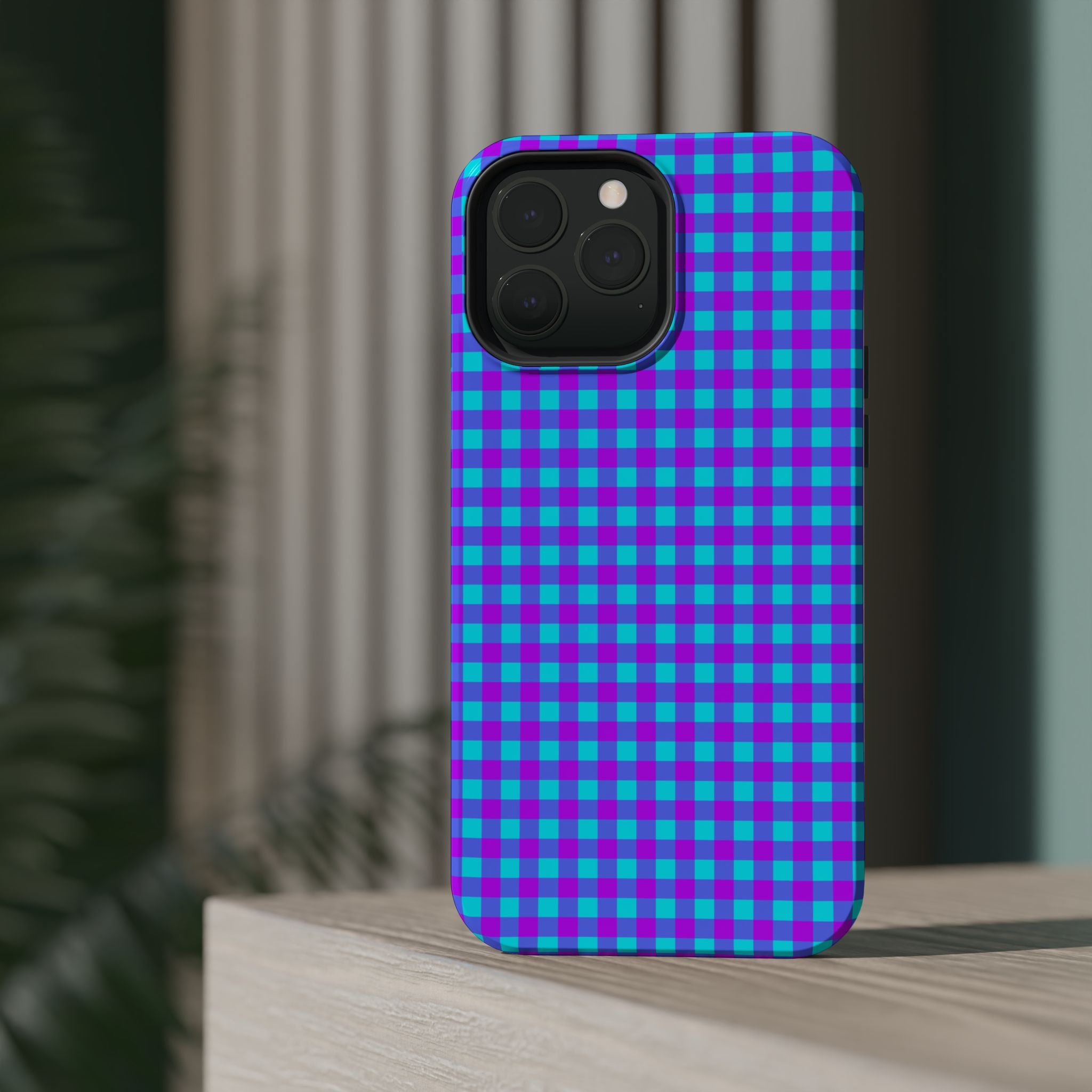 Phone Case — Blue & Purple Gingham Magnetic Impact-Resistant Case