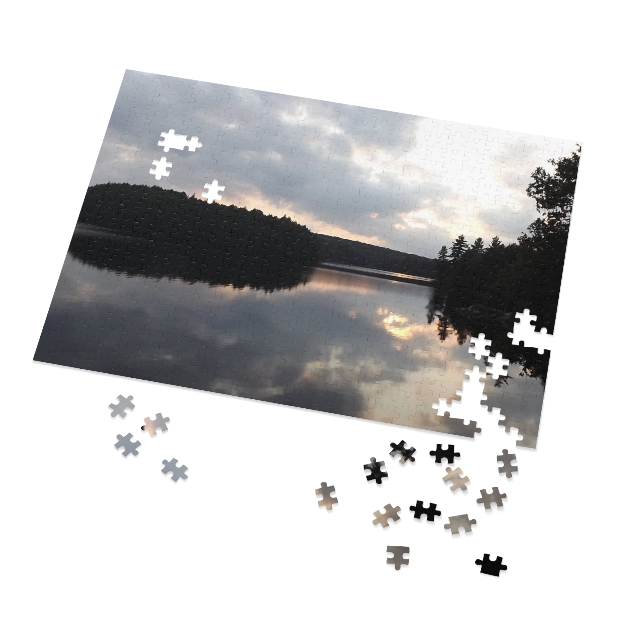 Lake Reflection Jigsaw Puzzle with Tin — Scenic Sunset Puzzle for Nature Lovers