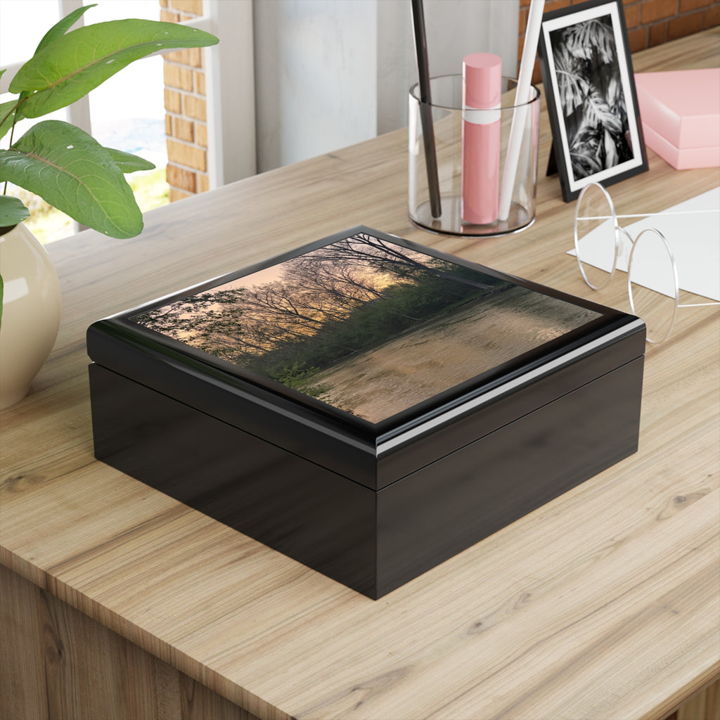 Scenic River Sunset Jewelry Box - Elegant Lacquer Keepsake