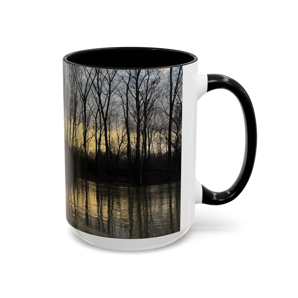 Sunset Reflection Coffee Mug — Forest Silhouette Accent Mug