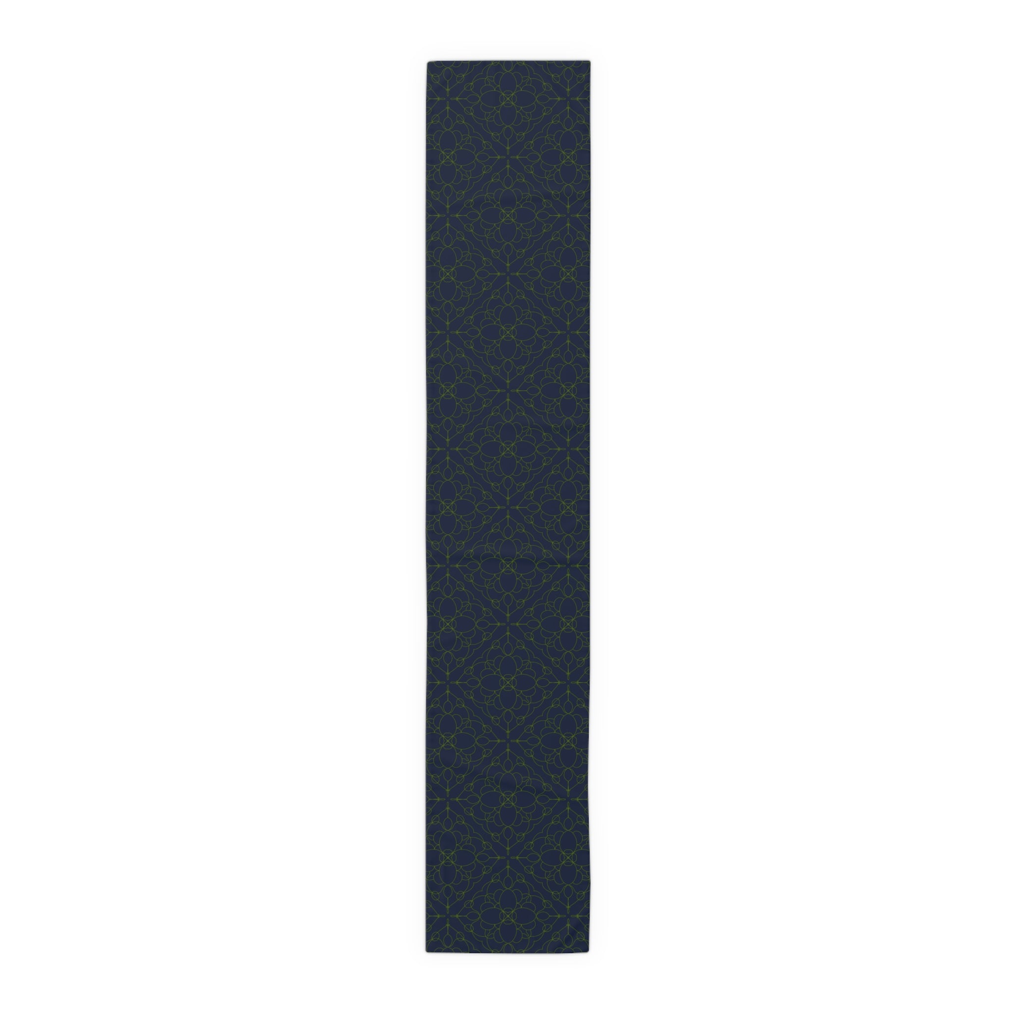Geometric Starry Night Table Runner — Navy & Lime Cotton-Poly Blend