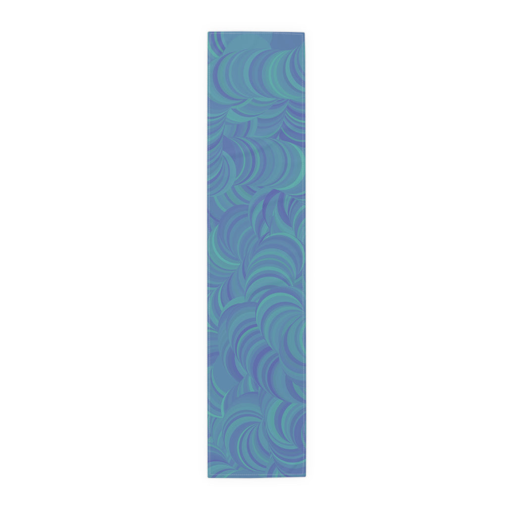 Blue Teal Swirl Table Runner — Abstract Coastal Pattern for Dining & Entertaining