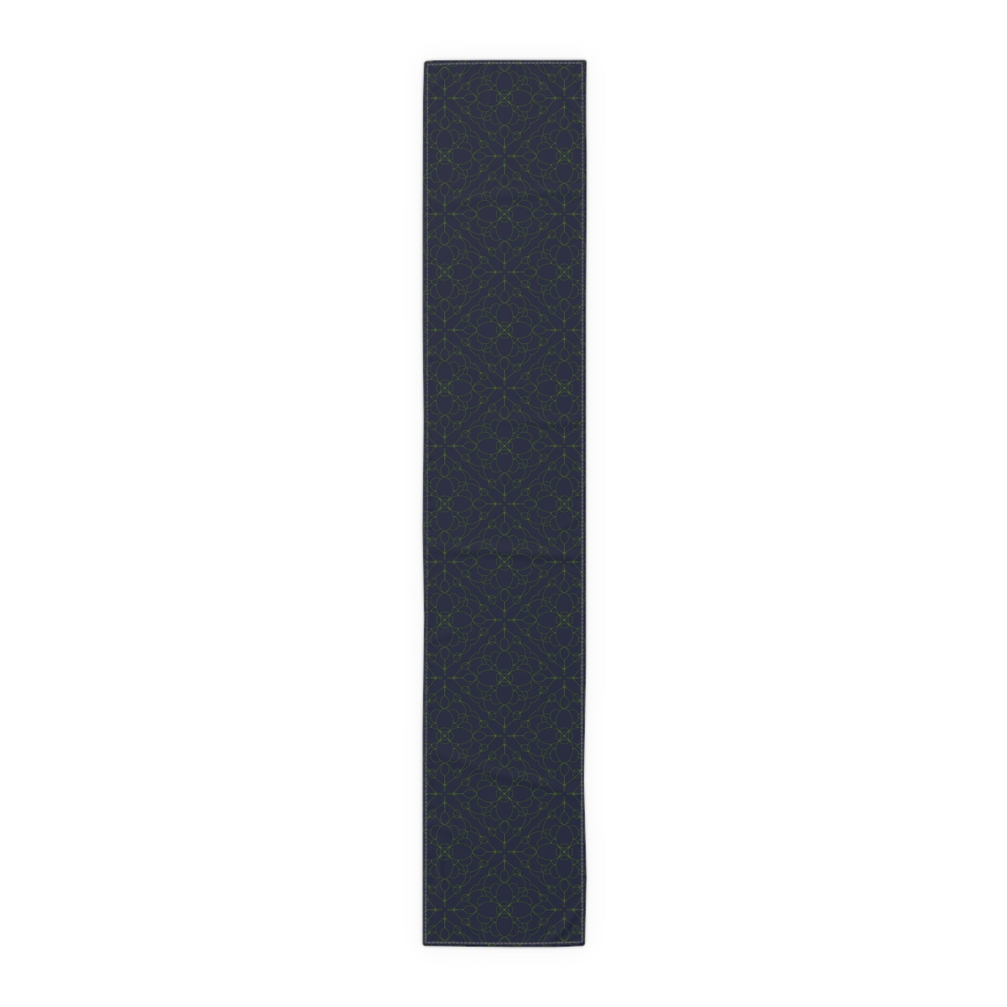 Geometric Starry Night Table Runner — Navy & Lime Cotton-Poly Blend