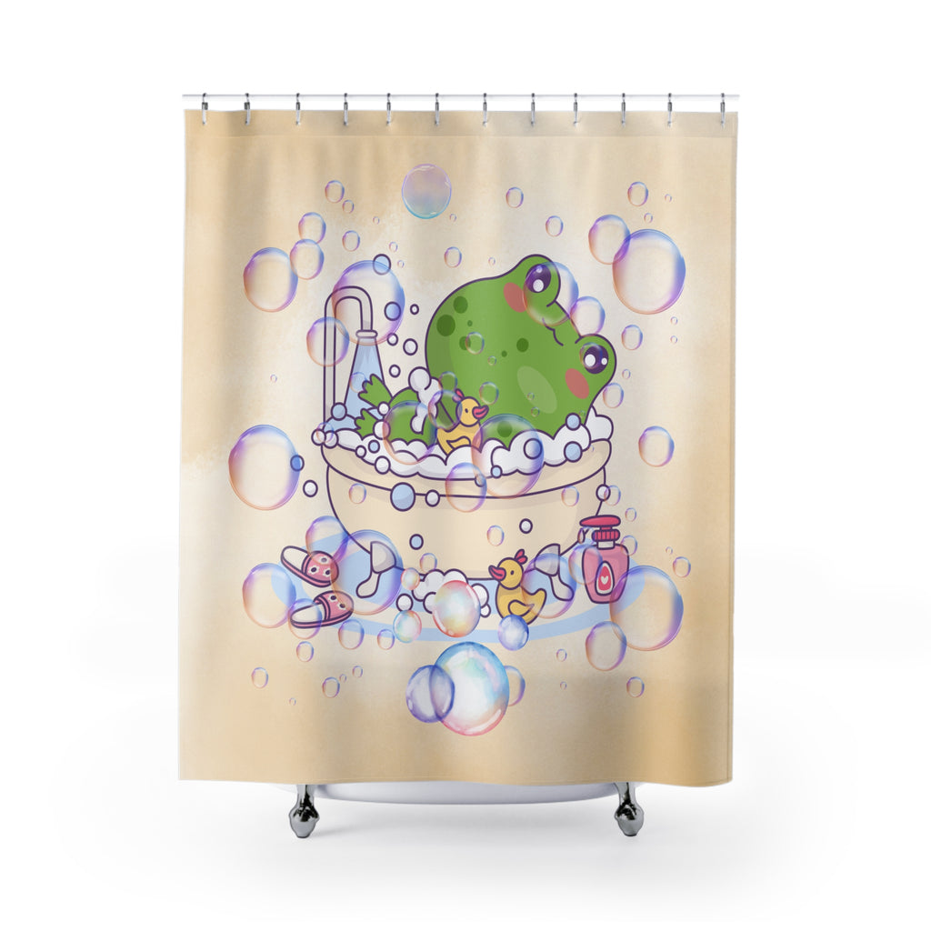Cute Frog Bubble Bath Shower Curtain — Playful Bathroom Decor
