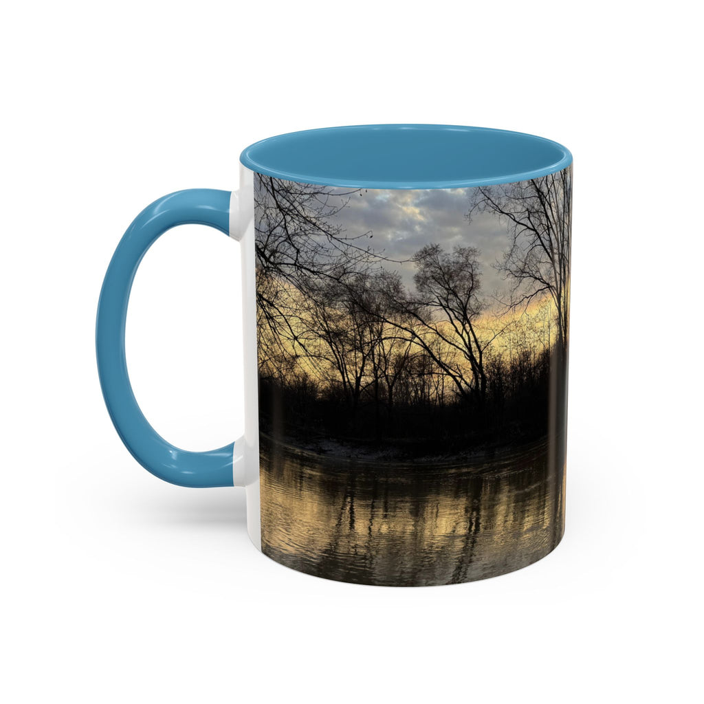 Sunset Reflection Coffee Mug — Forest Silhouette Accent Mug