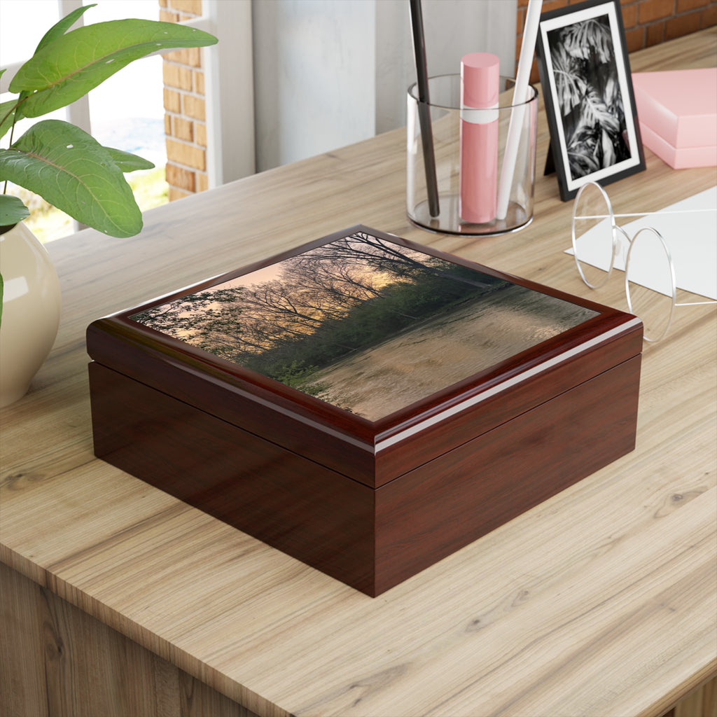 Scenic River Sunset Jewelry Box - Elegant Lacquer Keepsake