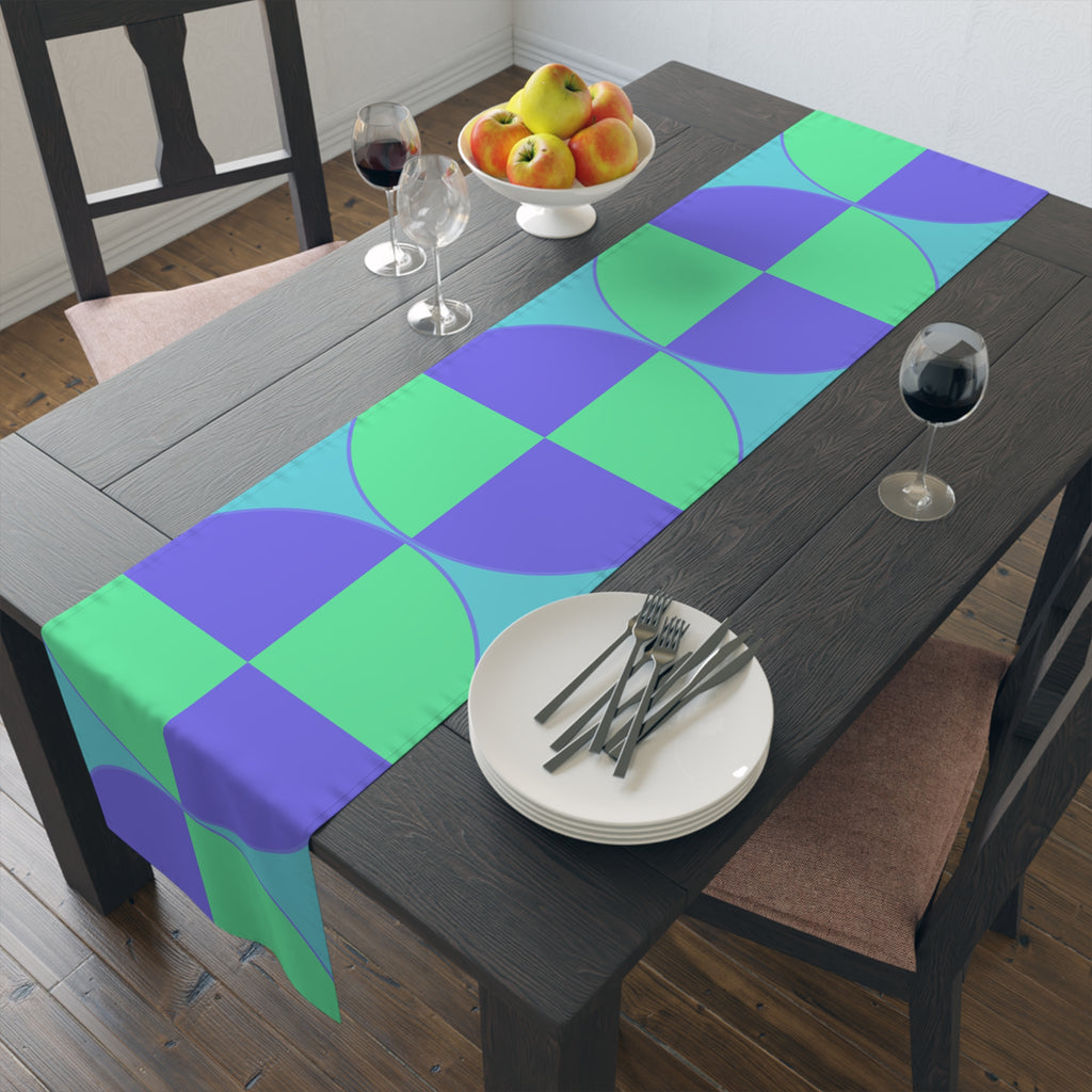 Geometric Pastel Table Runner — Mint & Lavender Circle Pattern
