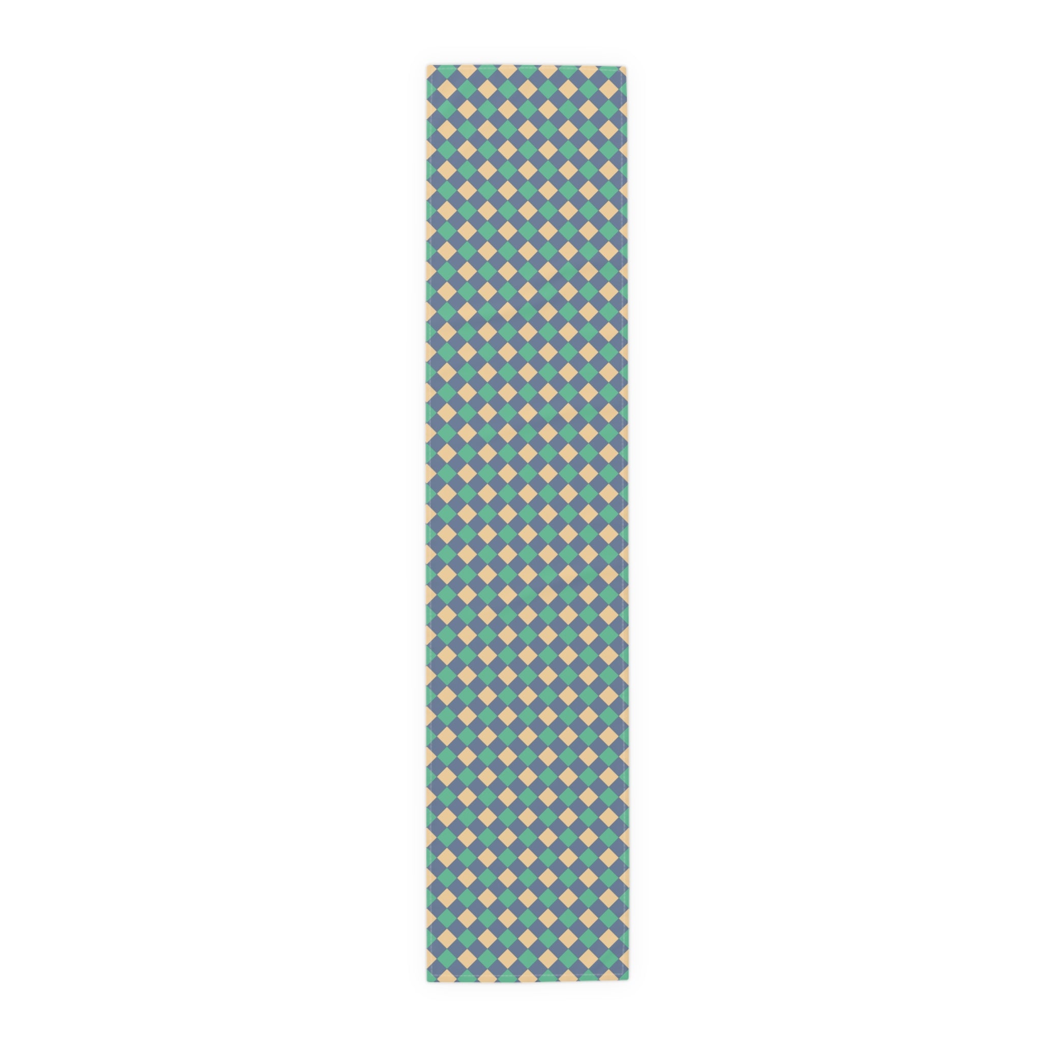 Diamond Check Table Runner — Retro Teal & Mustard Geometric Dining Decor
