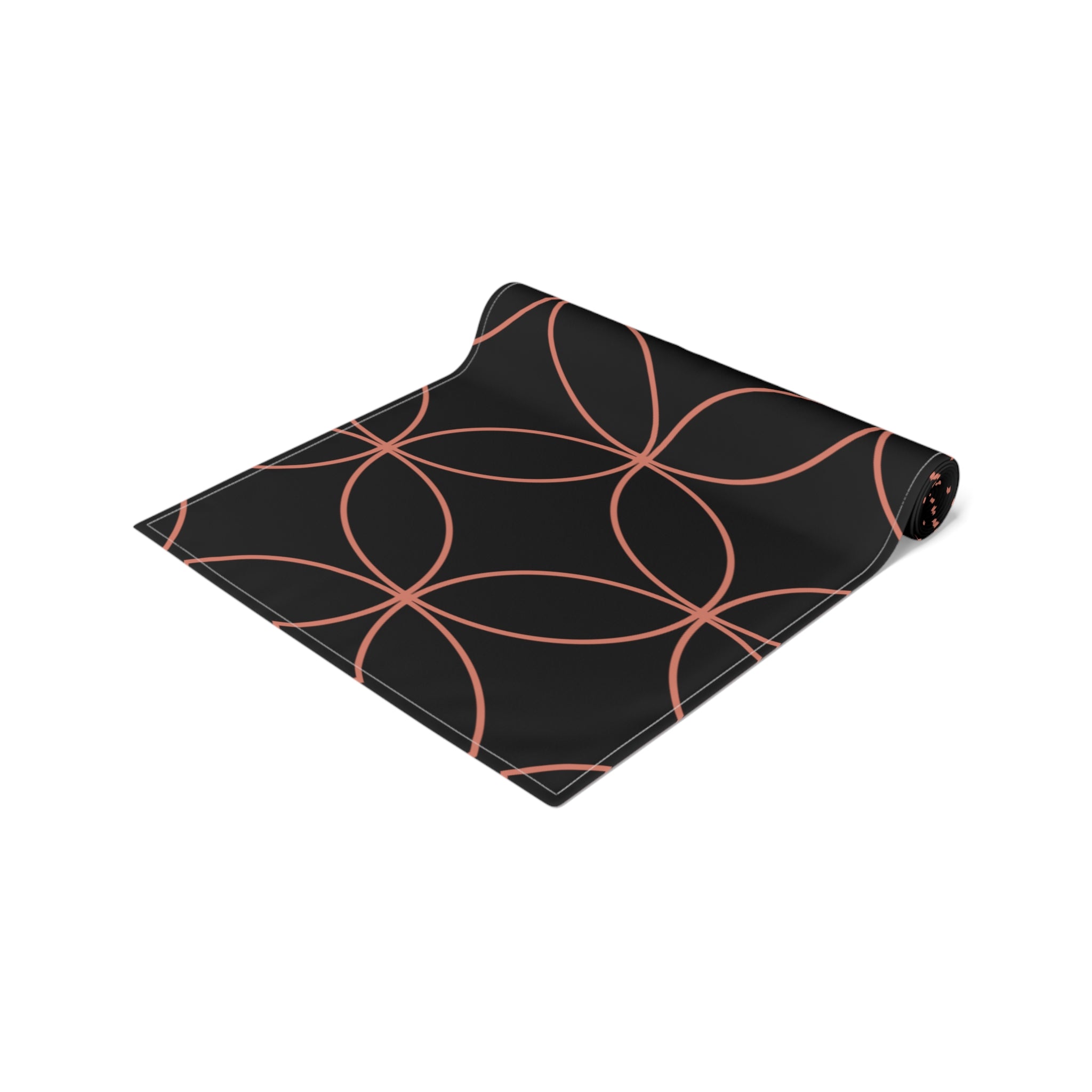 Geometric Rose Gold Circle Table Runner — Modern Black Cotton-Poly Decor
