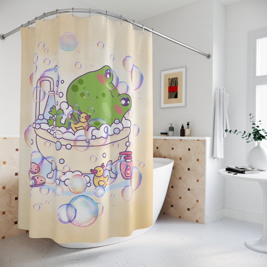 Cute Frog Bubble Bath Shower Curtain — Playful Bathroom Decor