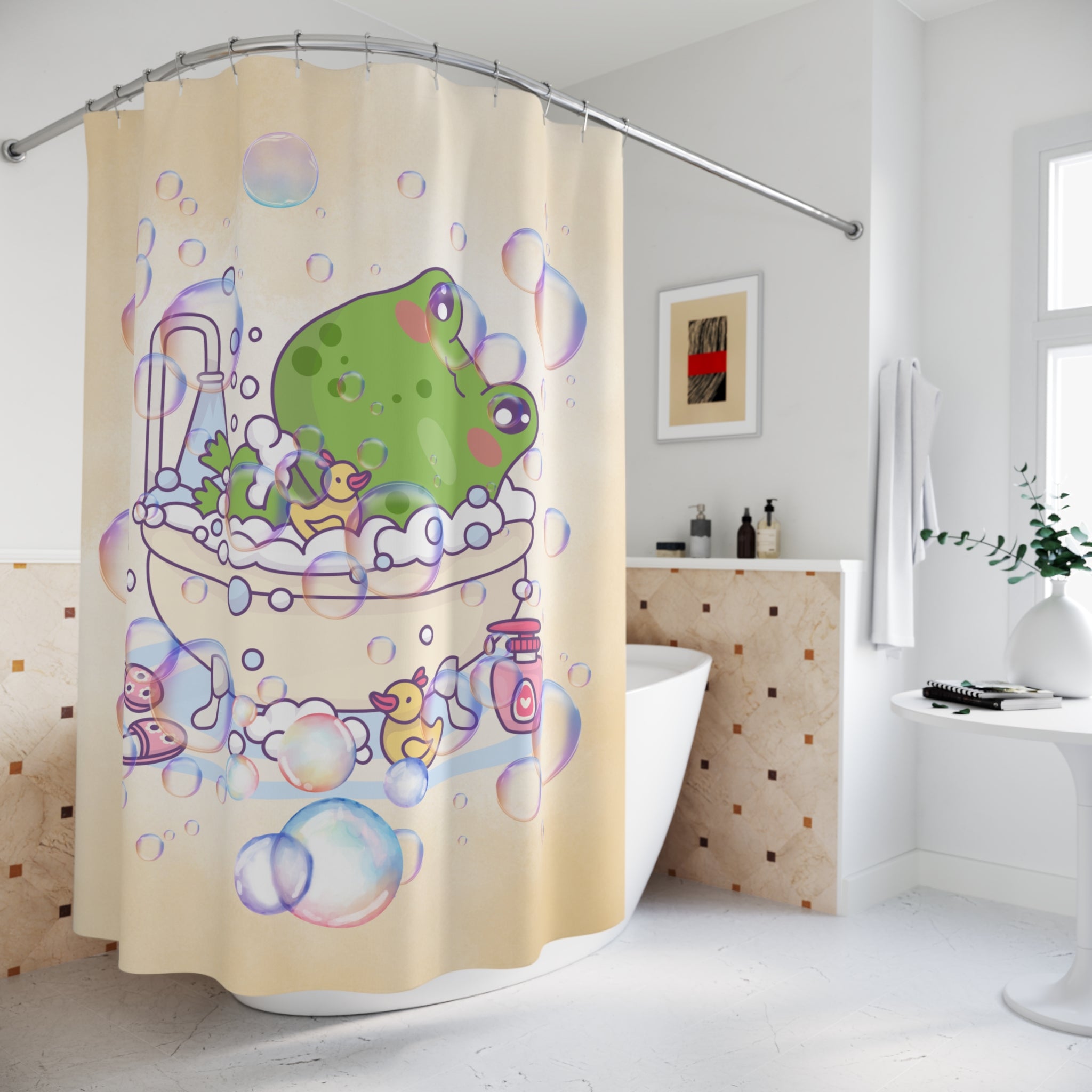 Cute Frog Bubble Bath Shower Curtain — Playful Bathroom Decor