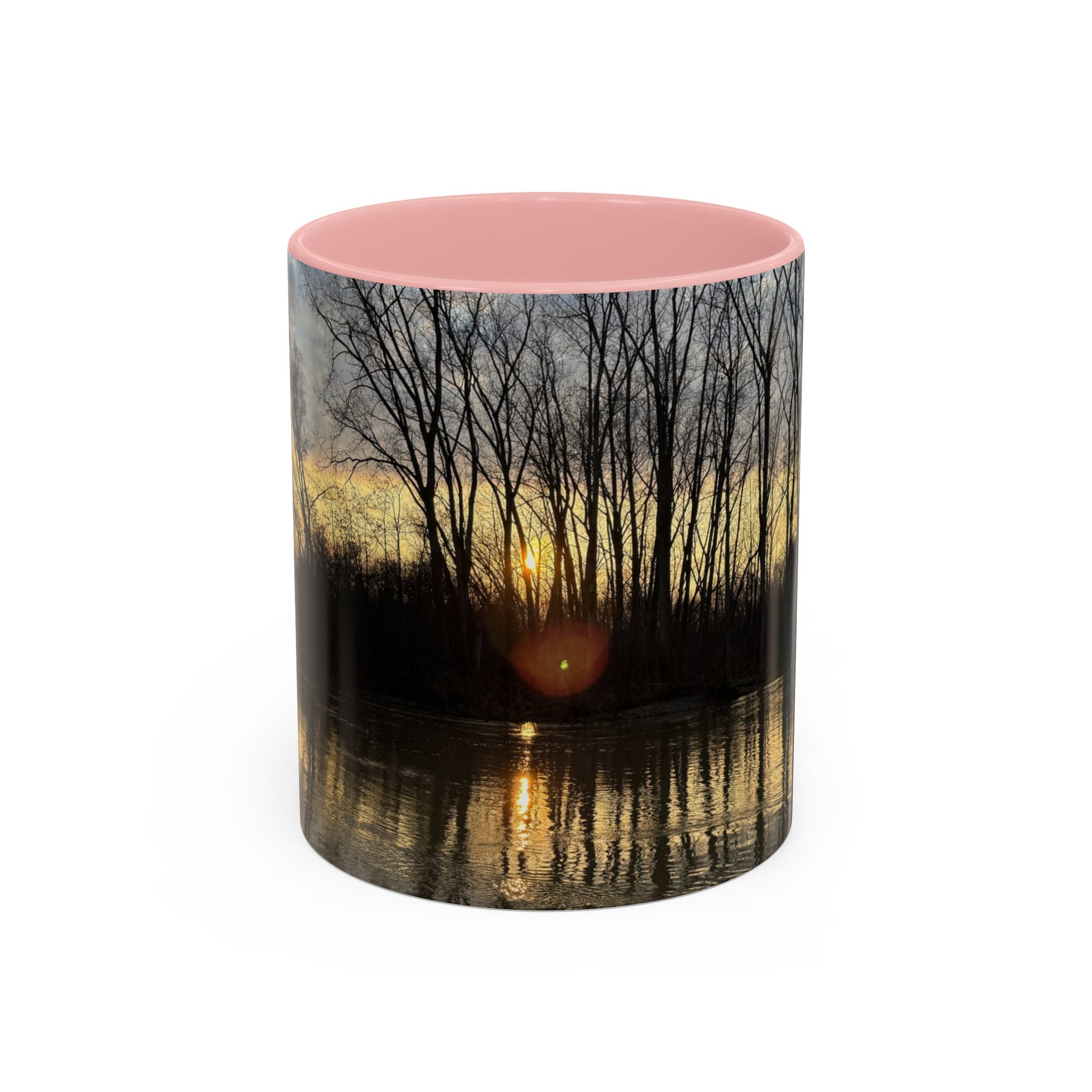 Sunset Reflection Coffee Mug — Forest Silhouette Accent Mug