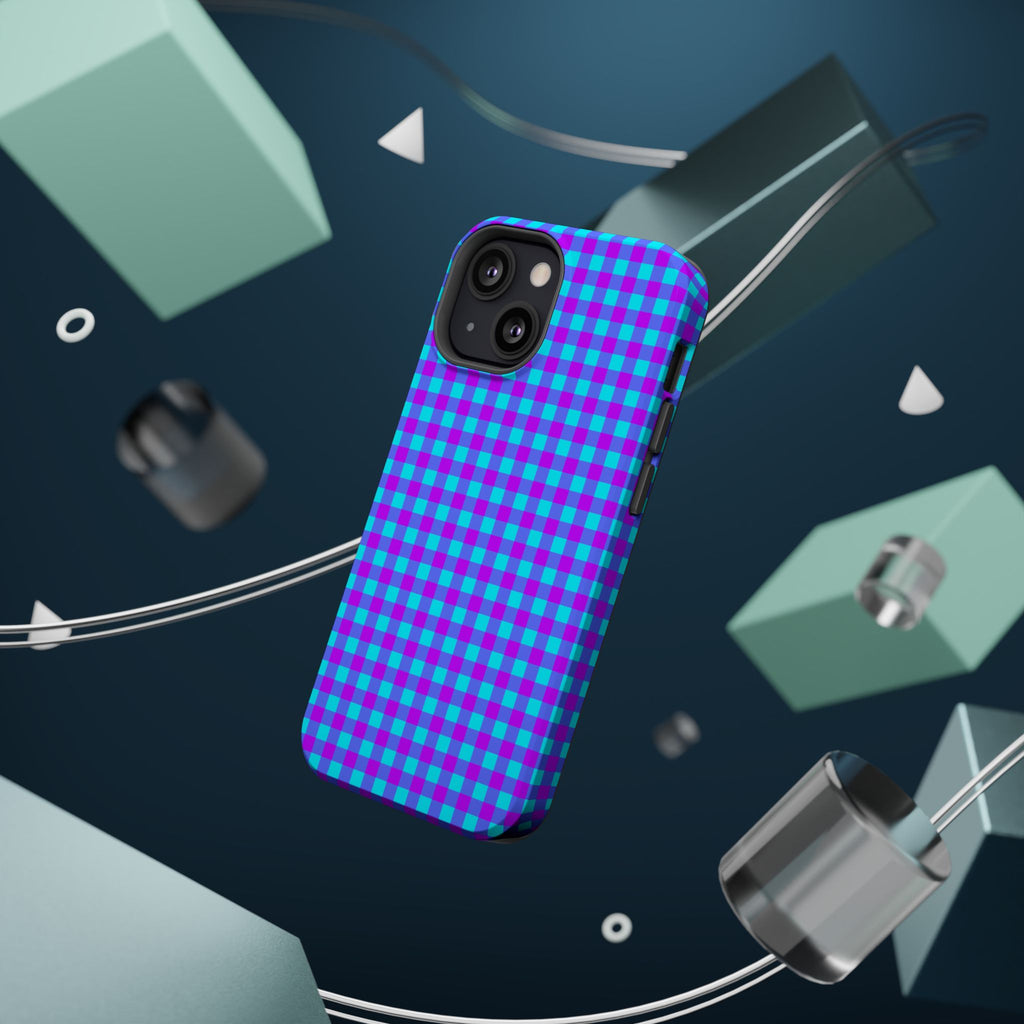Phone Case — Blue & Purple Gingham Magnetic Impact-Resistant Case