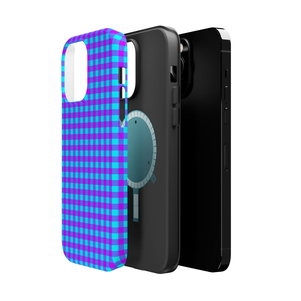 Phone Case — Blue & Purple Gingham Magnetic Impact-Resistant Case