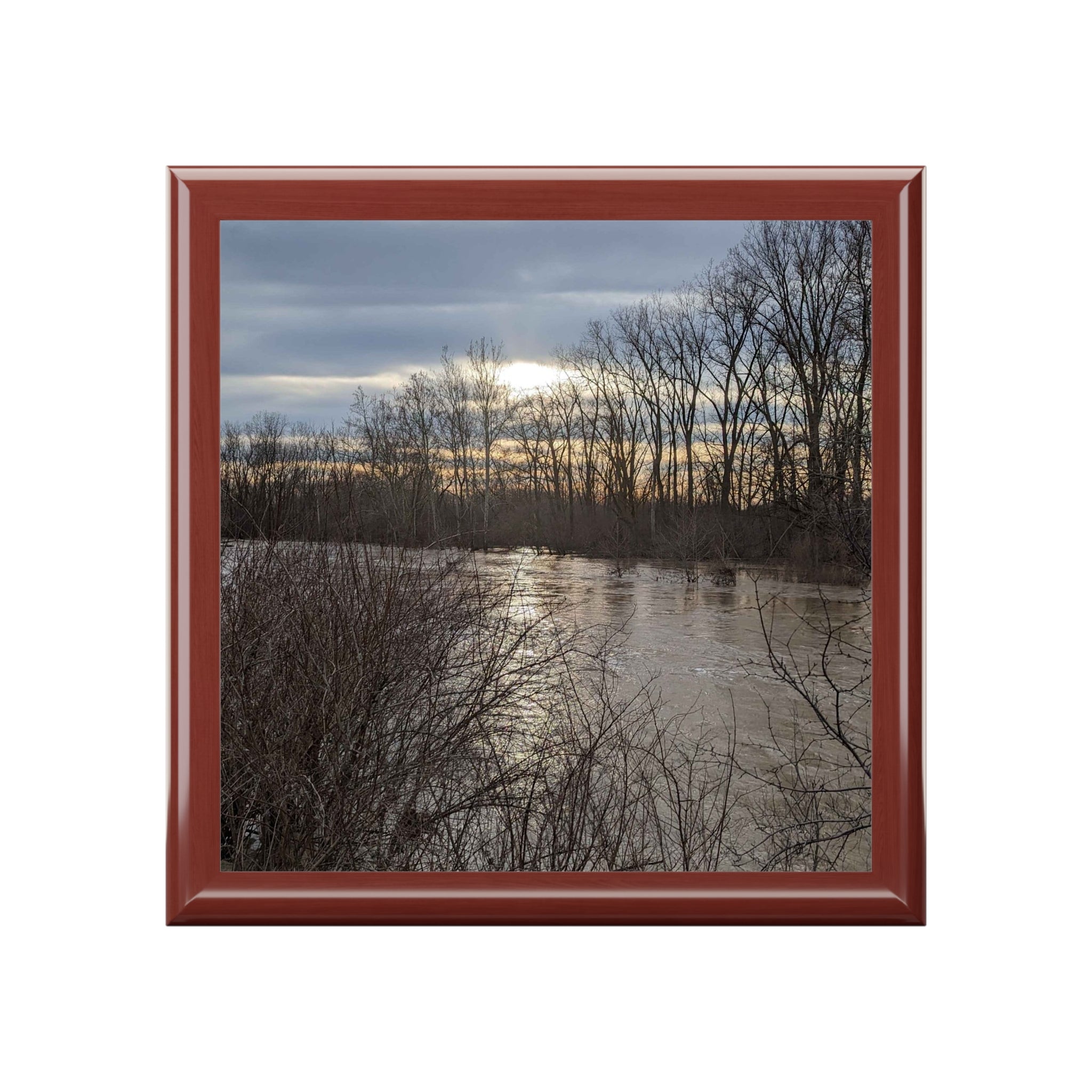 Scenic Winter Lake Jewelry Box – Sunset Reflections Keepsake Box