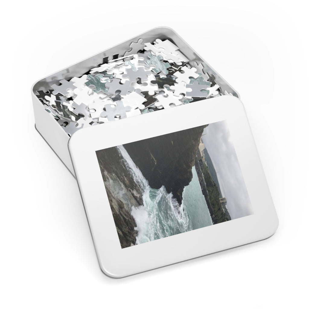 Coastal Cliff Jigsaw Puzzle with Tin – Ocean Waves Seascape Puzzle