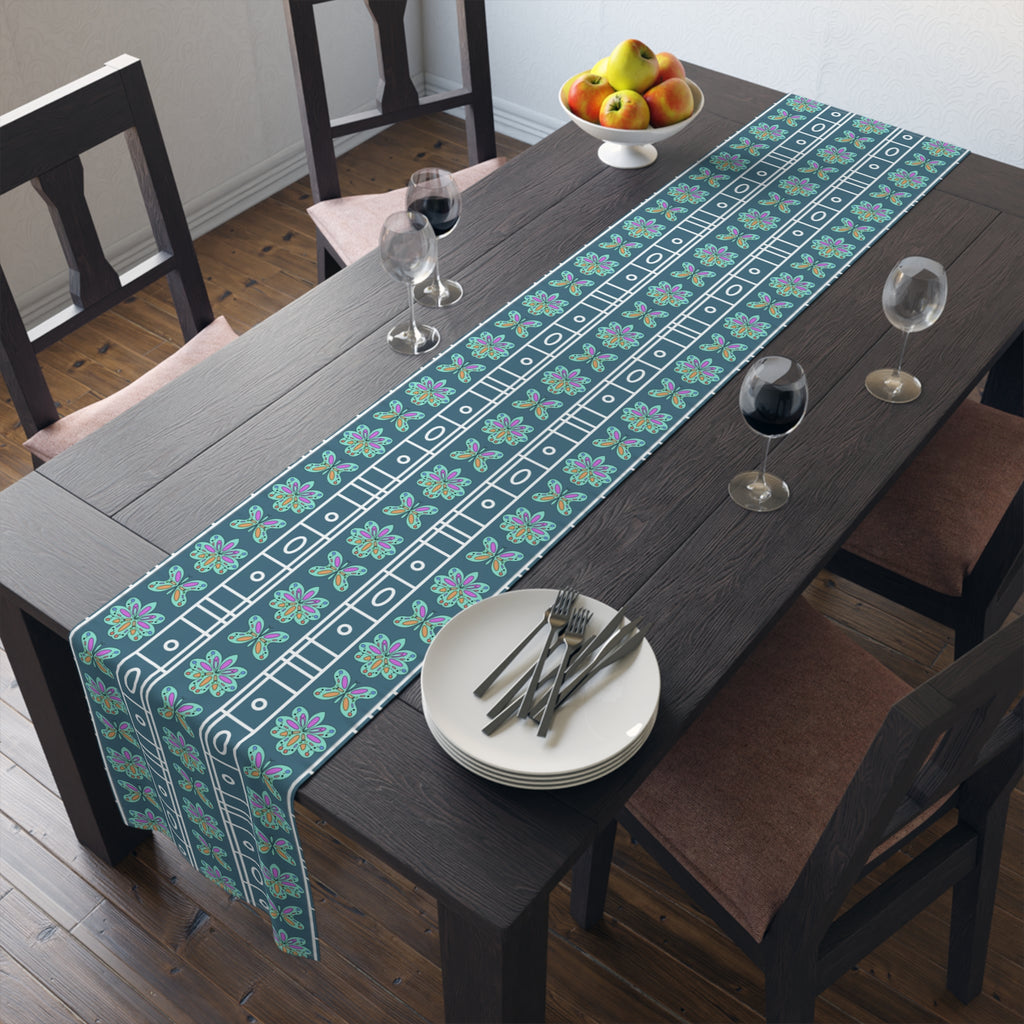 Colourful Floral Geometric Table Runner — Mediterranean-Inspired Cotton-Poly Dining Decor