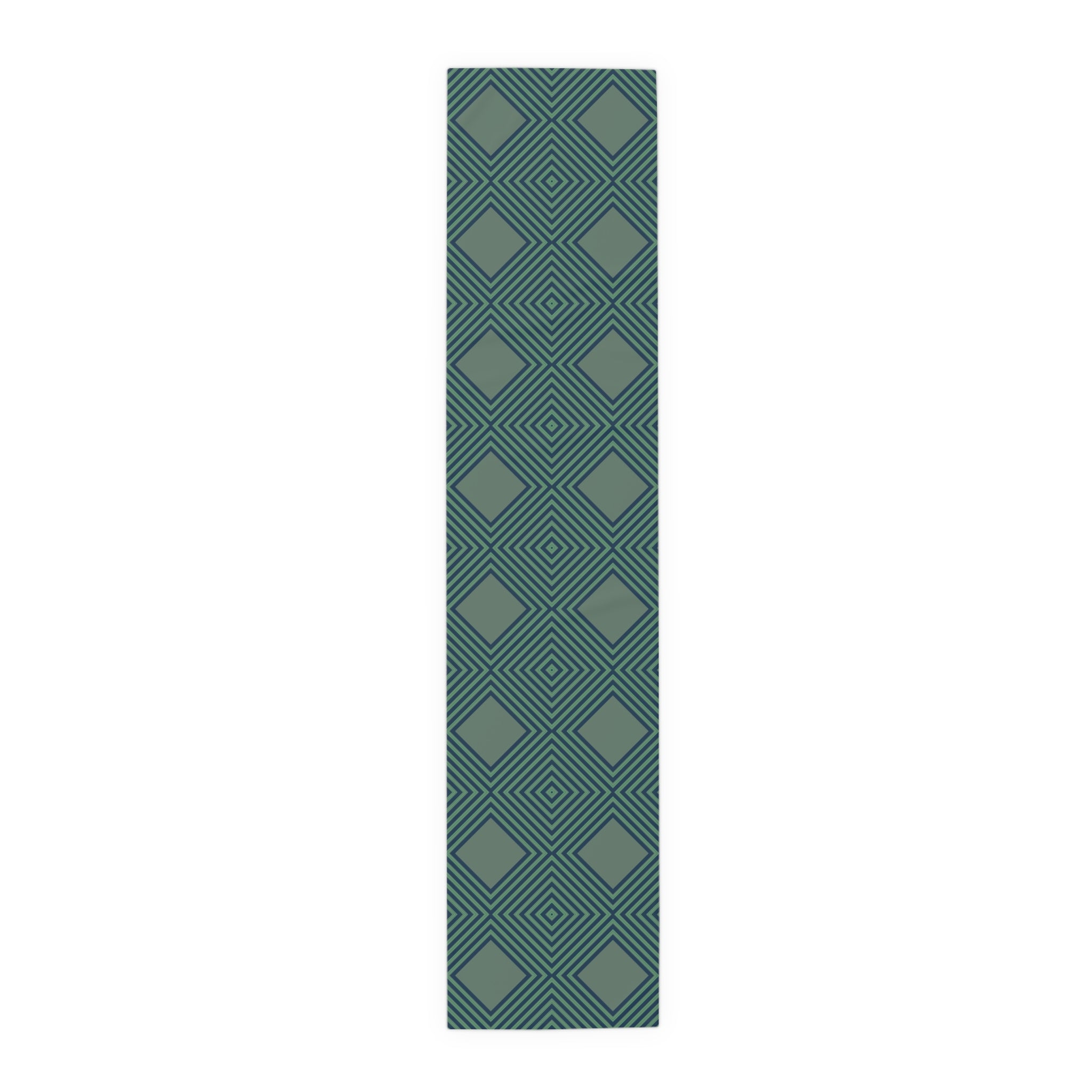 Geometric Diamond Table Runner — Modern Teal Cotton-Poly Accent