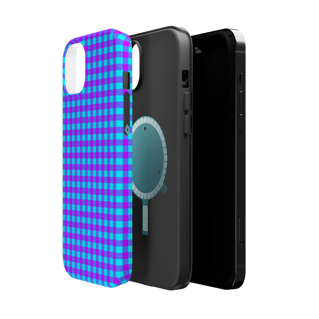 Phone Case — Blue & Purple Gingham Magnetic Impact-Resistant Case