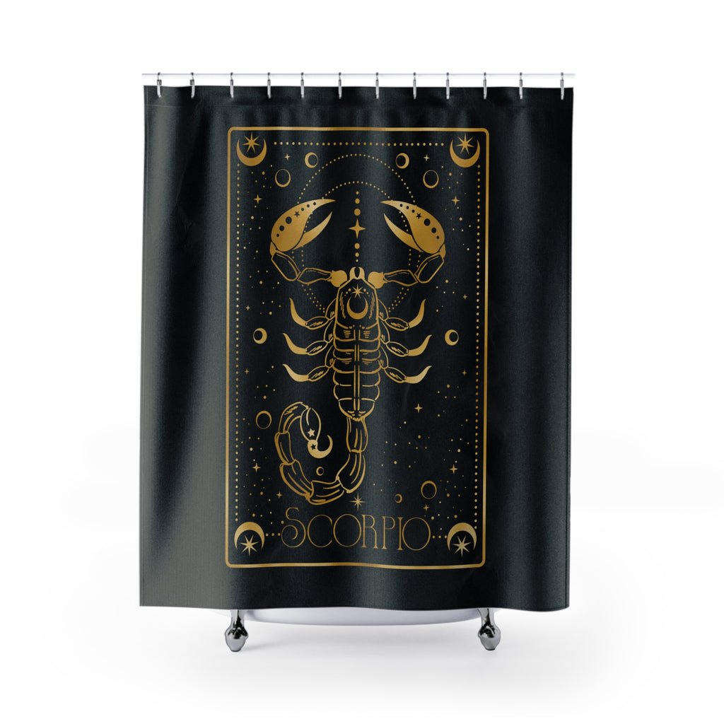 Scorpio Zodiac Shower Curtain — Gold Scorpion Astrology Bathroom Decor