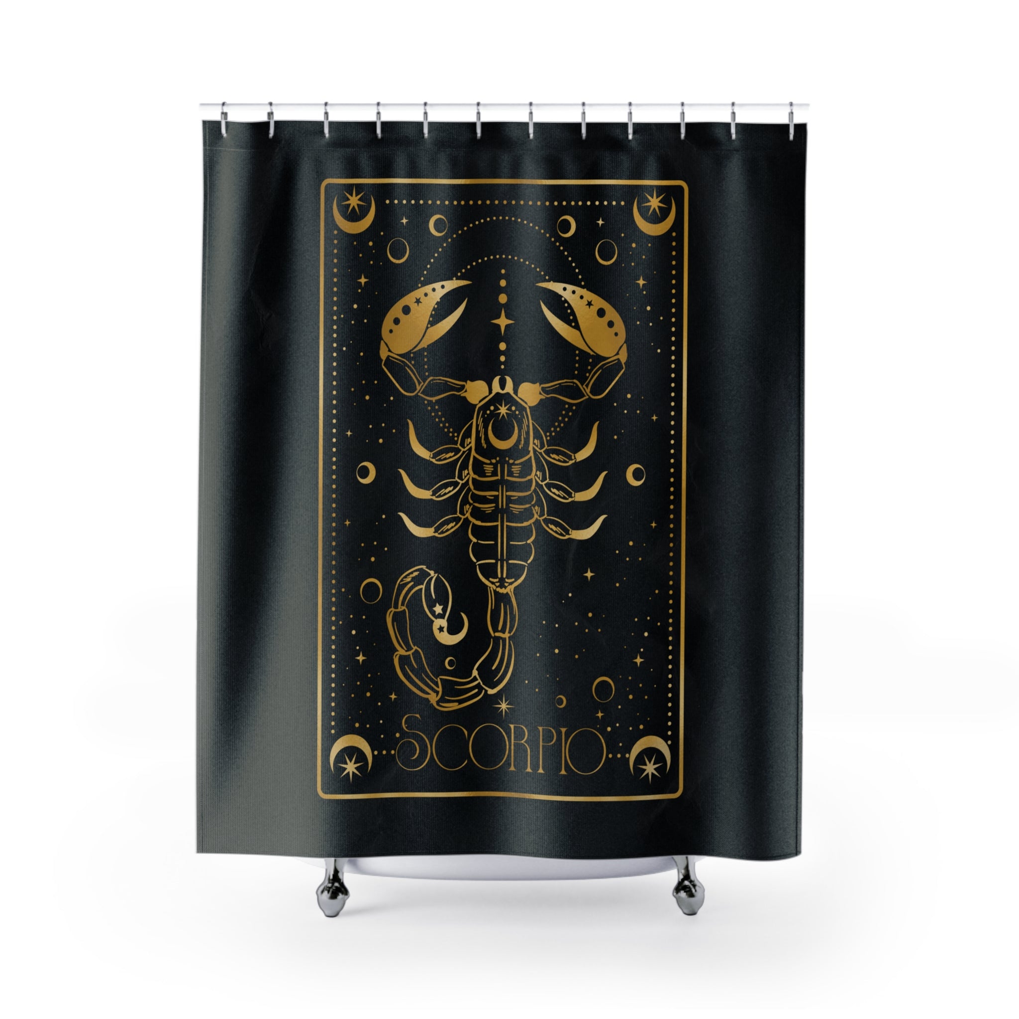 Scorpio Zodiac Shower Curtain — Gold Scorpion Astrology Bathroom Decor