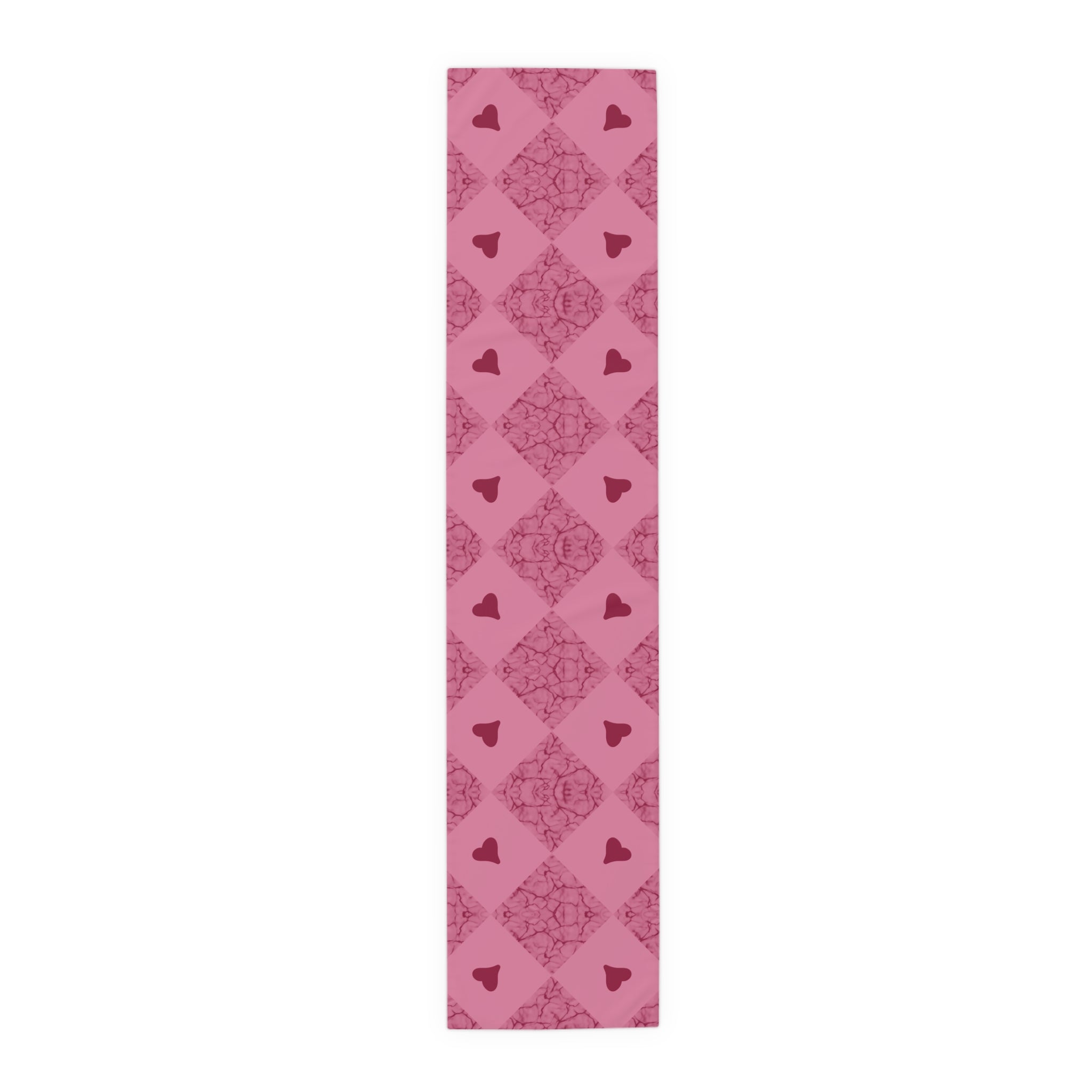 Pink Heart Patchwork Table Runner - Romantic Valentine Dining Decor