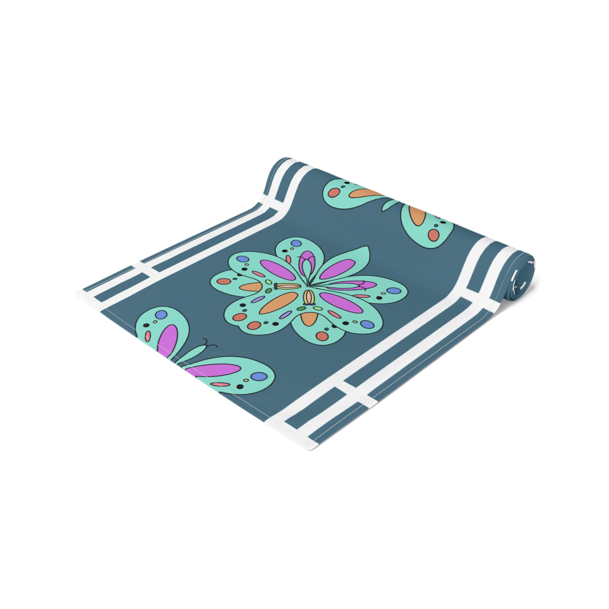 Floral Mosaic Table Runner — Teal Boho Dining Decor