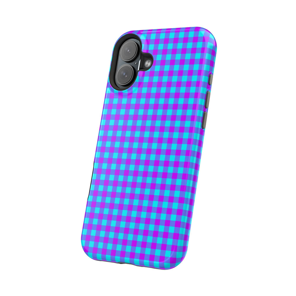 Phone Case — Blue & Purple Gingham Magnetic Impact-Resistant Case