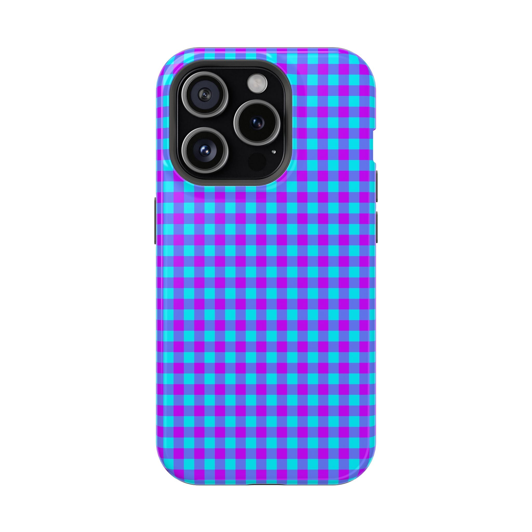 Phone Case — Blue & Purple Gingham Magnetic Impact-Resistant Case
