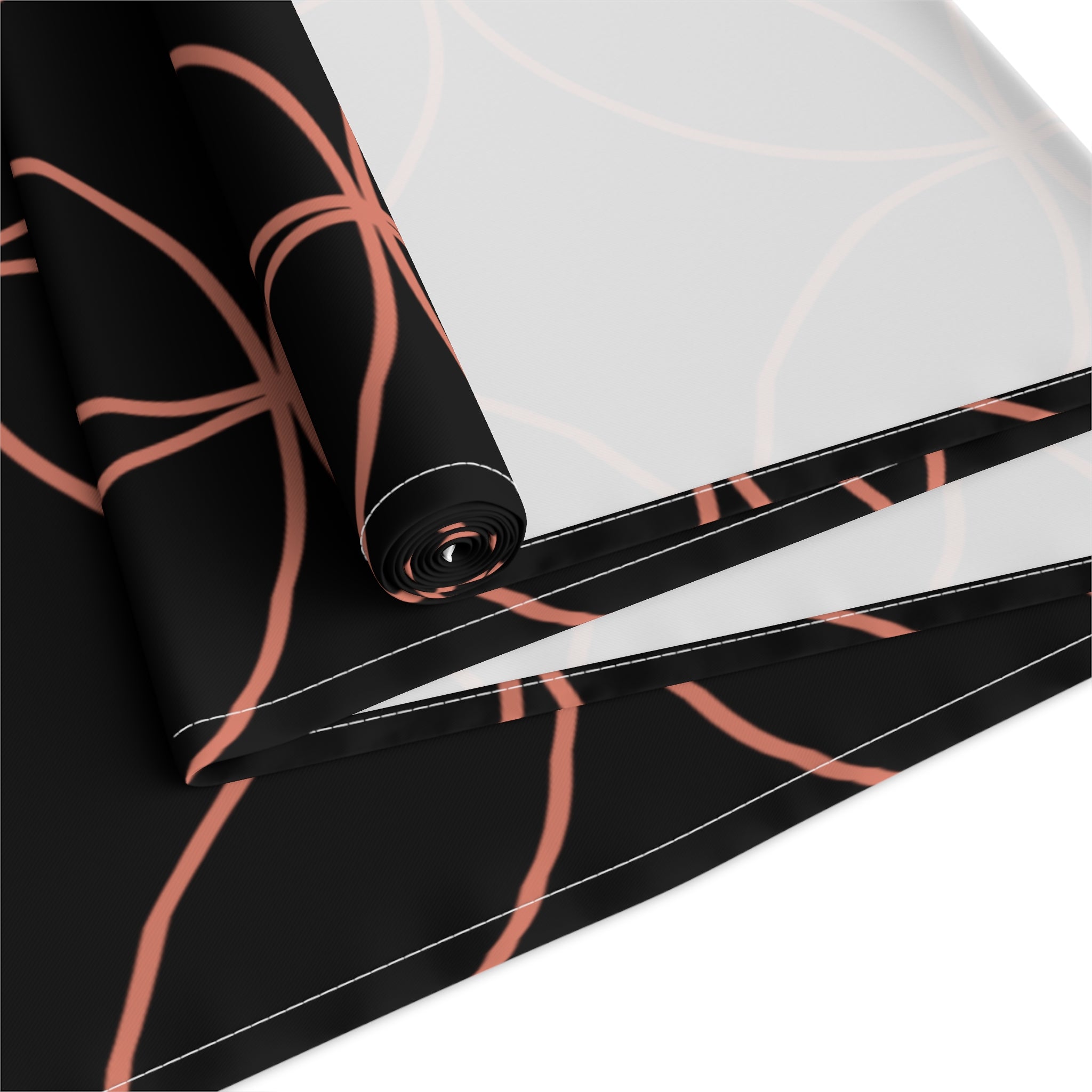 Geometric Rose Gold Circle Table Runner — Modern Black Cotton-Poly Decor
