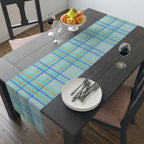 Pastel Plaid Table Runner — Blue, Lavender & Mint Cotton-Poly Decor
