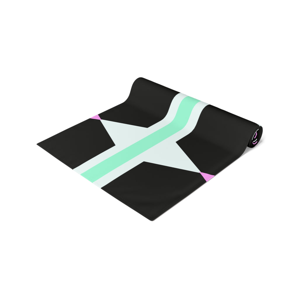 Geometric Pastel Stripe Table Runner — Modern Black, Mint & Pink Dining Accent