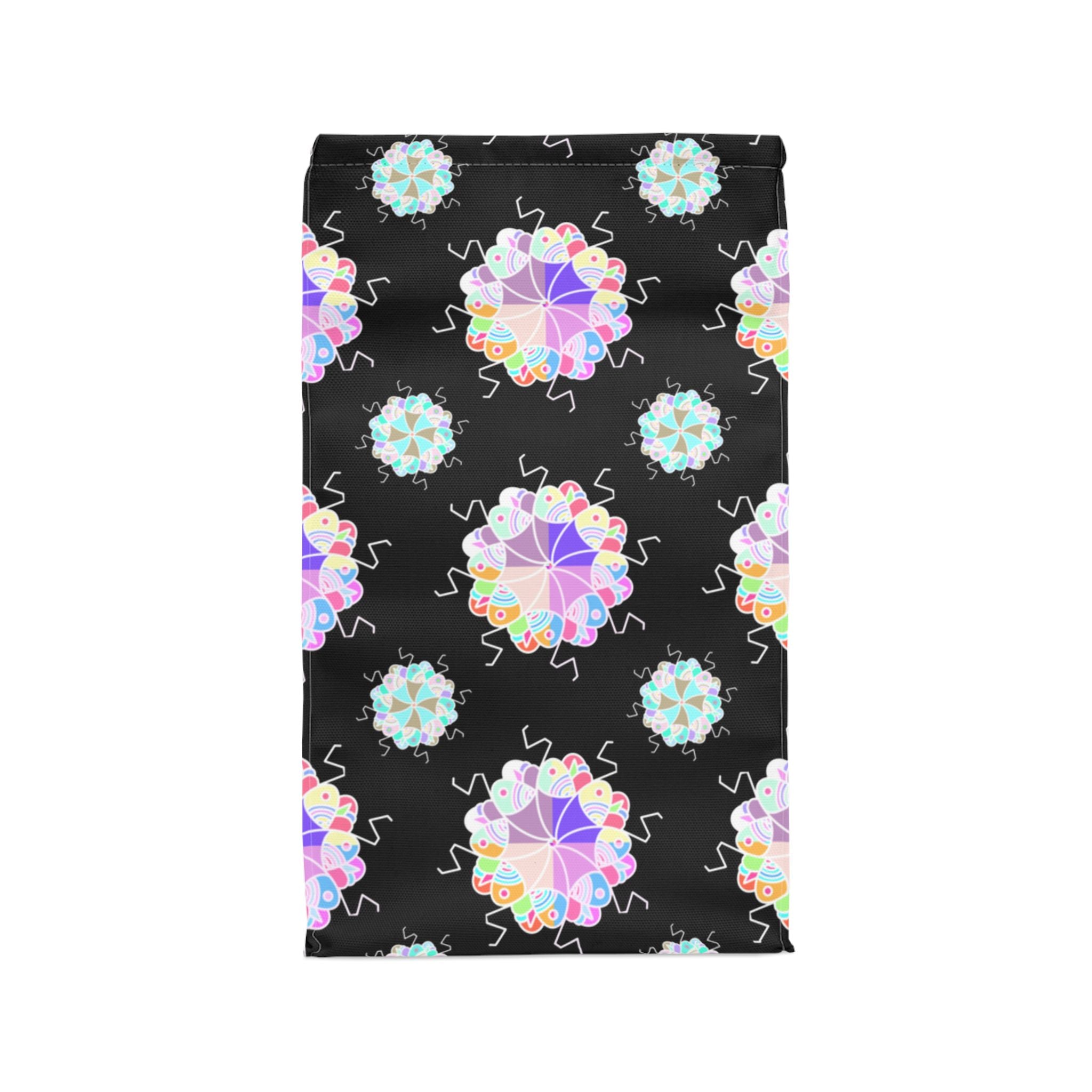 Insulated Lunch Bag — Pastel Geometric Mandala Pattern on Black