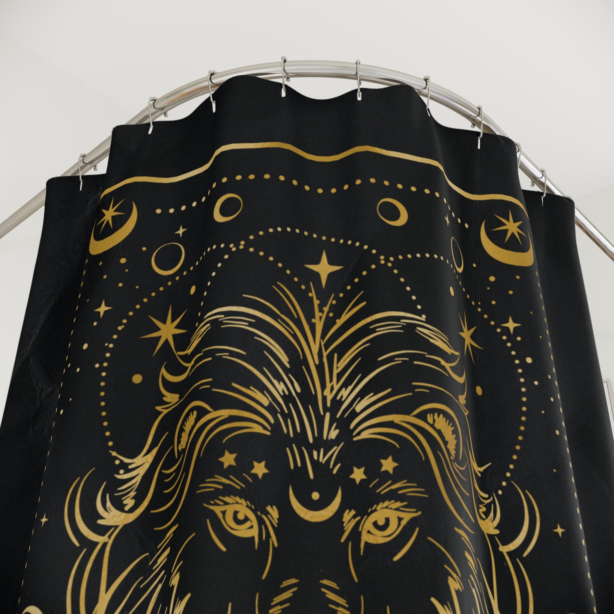Leo Zodiac Lion Shower Curtain — Gold Astrological Bathroom Decor