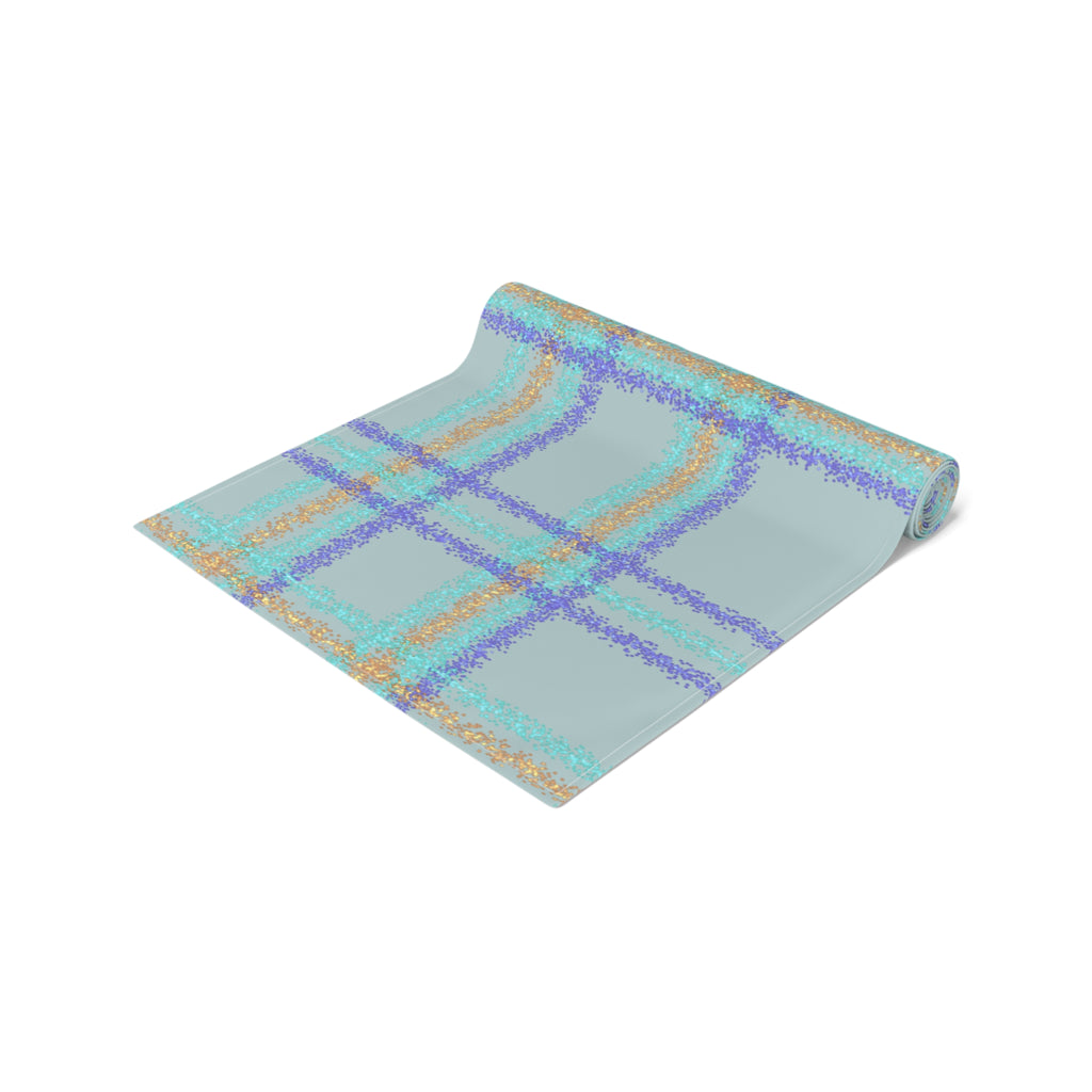 Pastel Plaid Table Runner — Blue, Lavender & Mint Cotton-Poly Decor