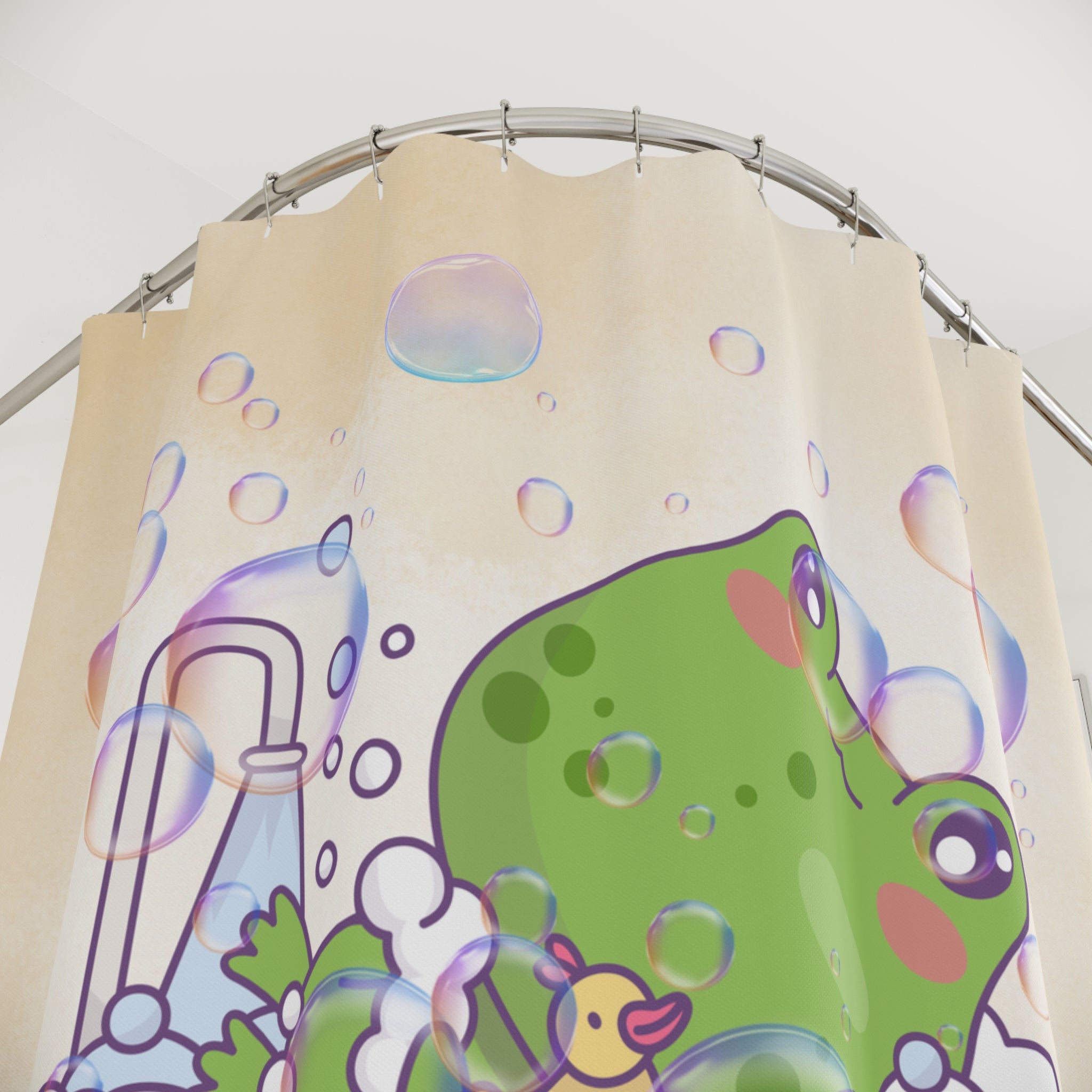 Cute Frog Bubble Bath Shower Curtain — Playful Bathroom Decor