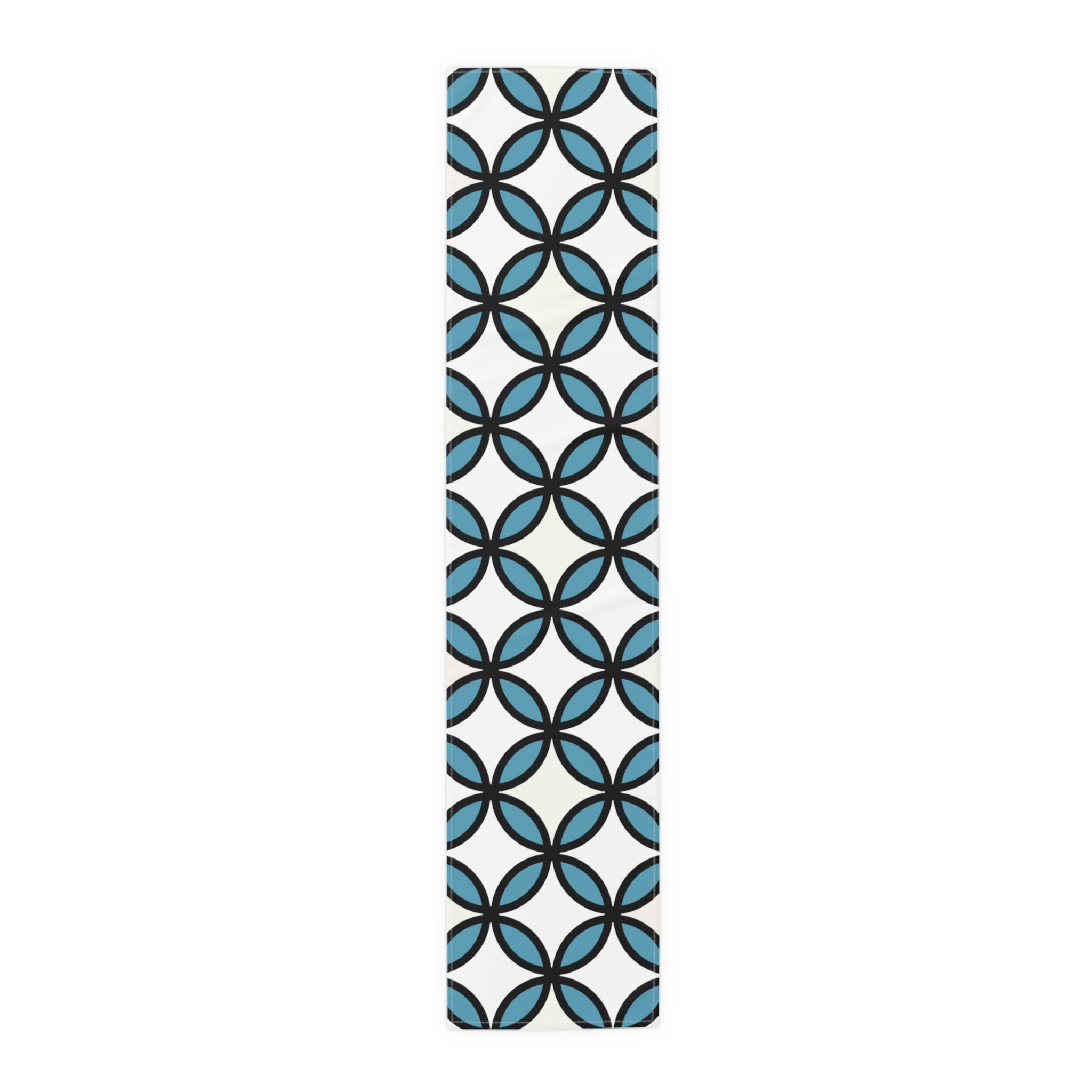 Geometric Blue Trellis Table Runner — Modern Mid-Century Dining Accent