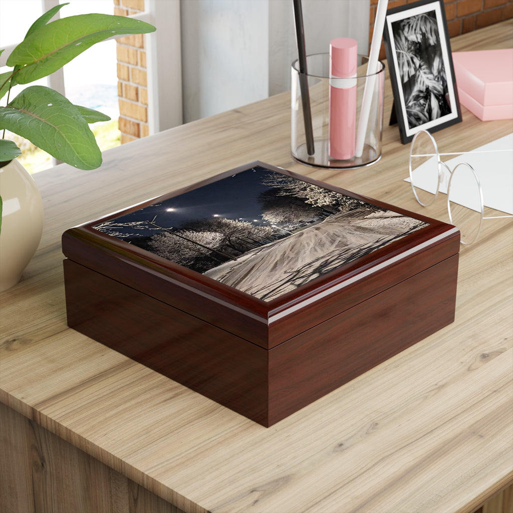 Snowy Night Jewelry Box — Winter Street Scene Keepsake Box