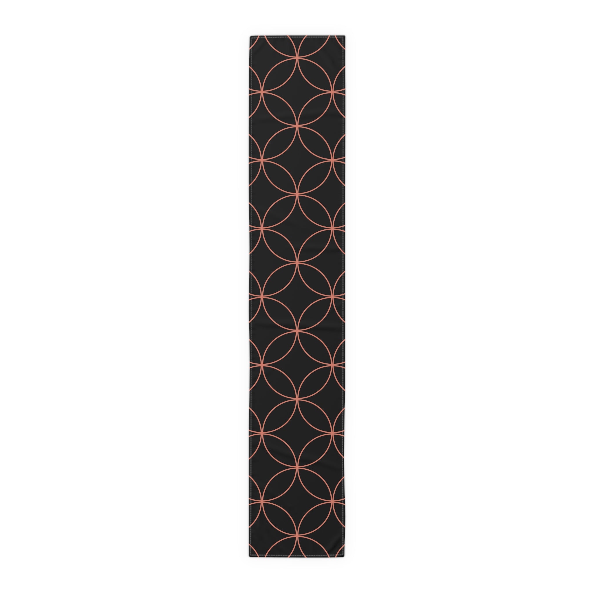 Geometric Rose Gold Circle Table Runner — Modern Black Cotton-Poly Decor