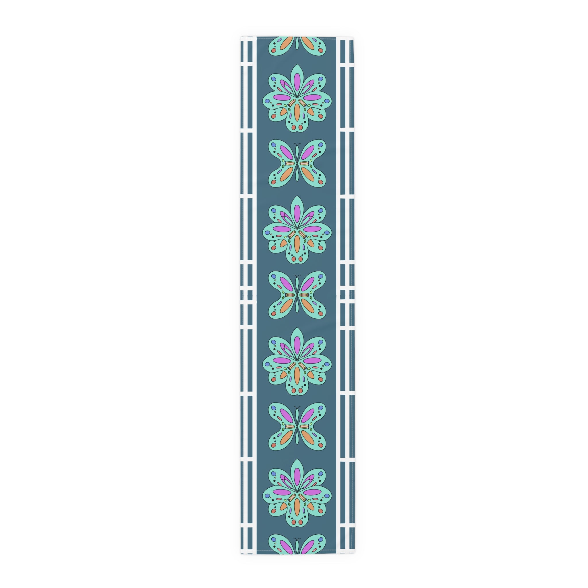 Floral Mosaic Table Runner — Teal Boho Dining Decor