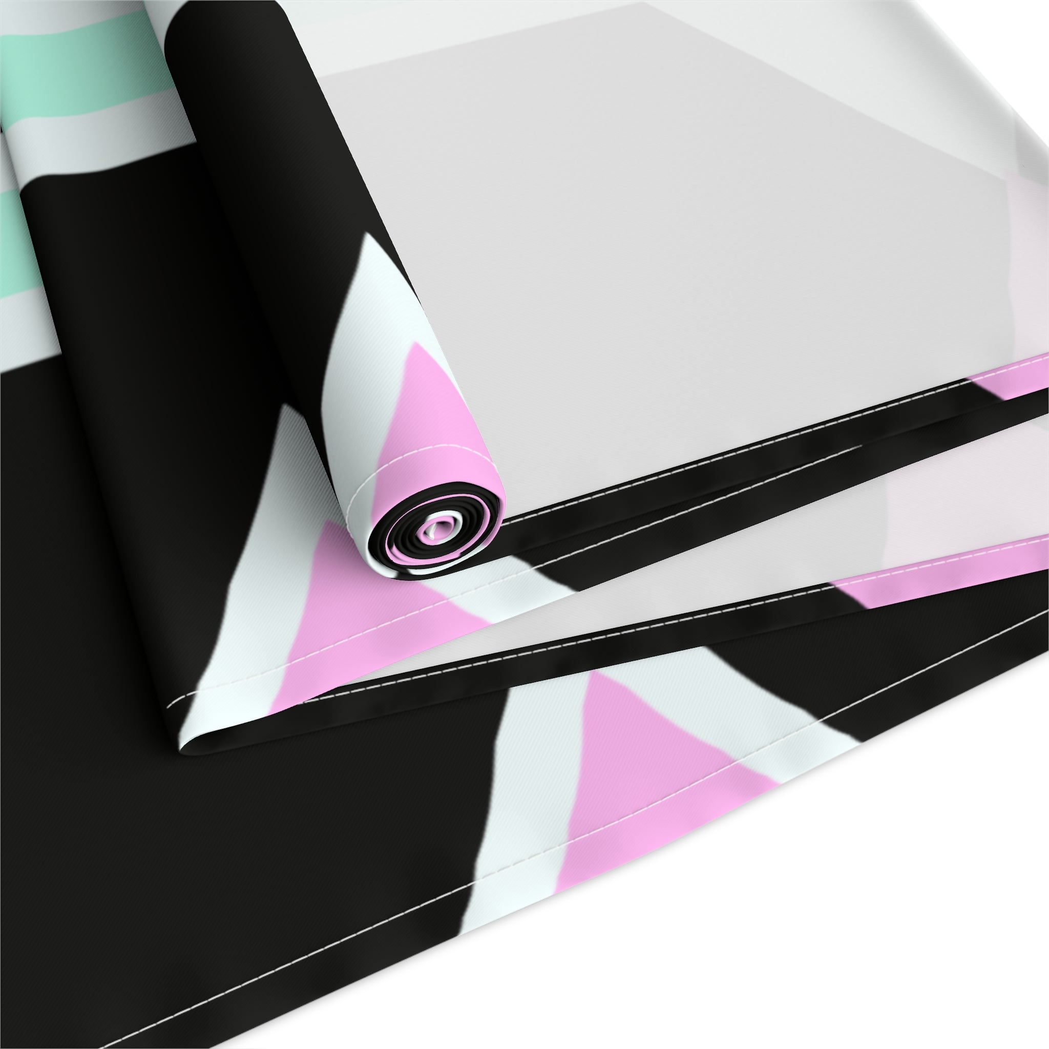 Geometric Pastel Stripe Table Runner — Modern Black, Mint & Pink Dining Accent