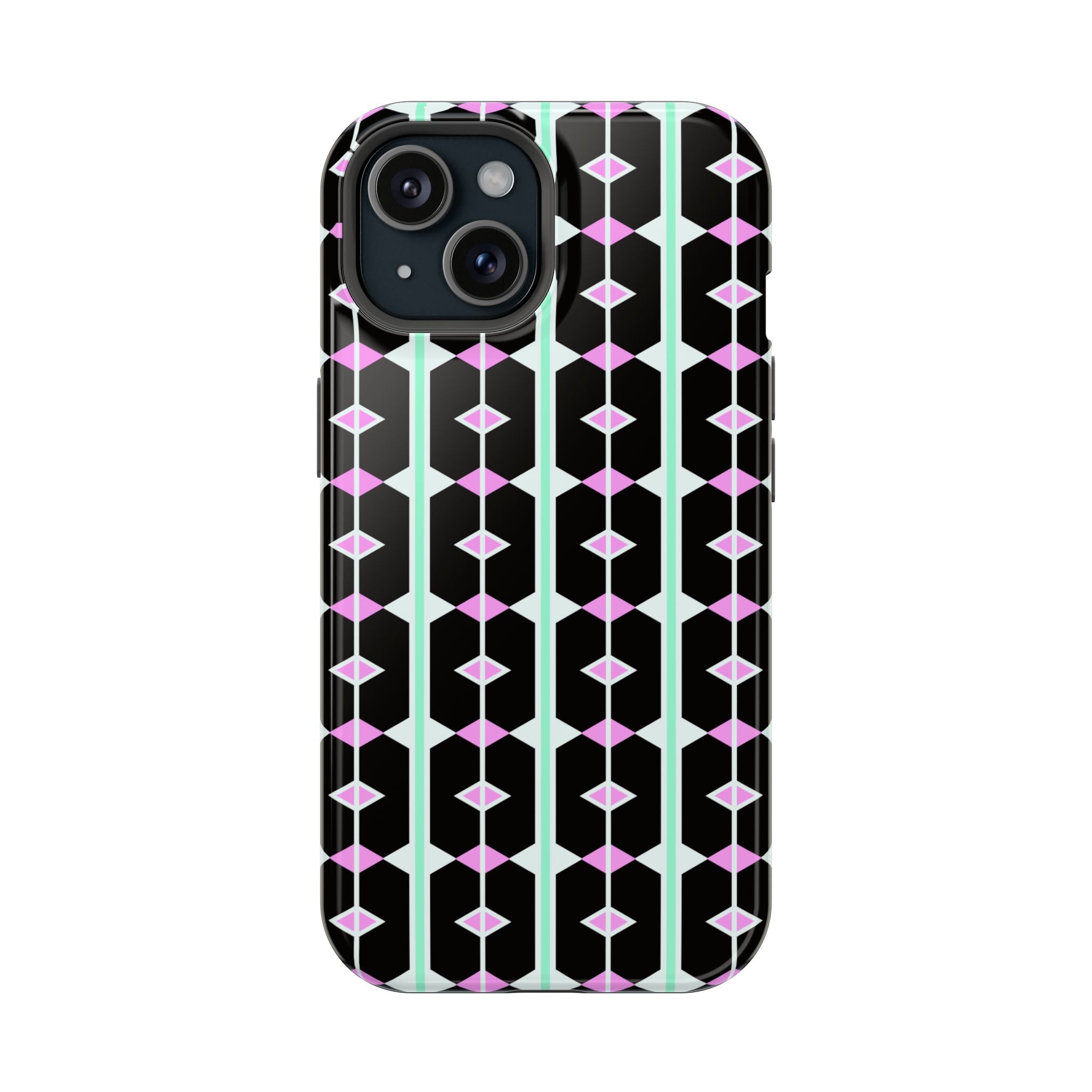 Geom Stripe Magnetic Phone Case — Black with Mint & Lavender Pattern