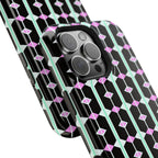 Geom Stripe Magnetic Phone Case — Black with Mint & Lavender Pattern